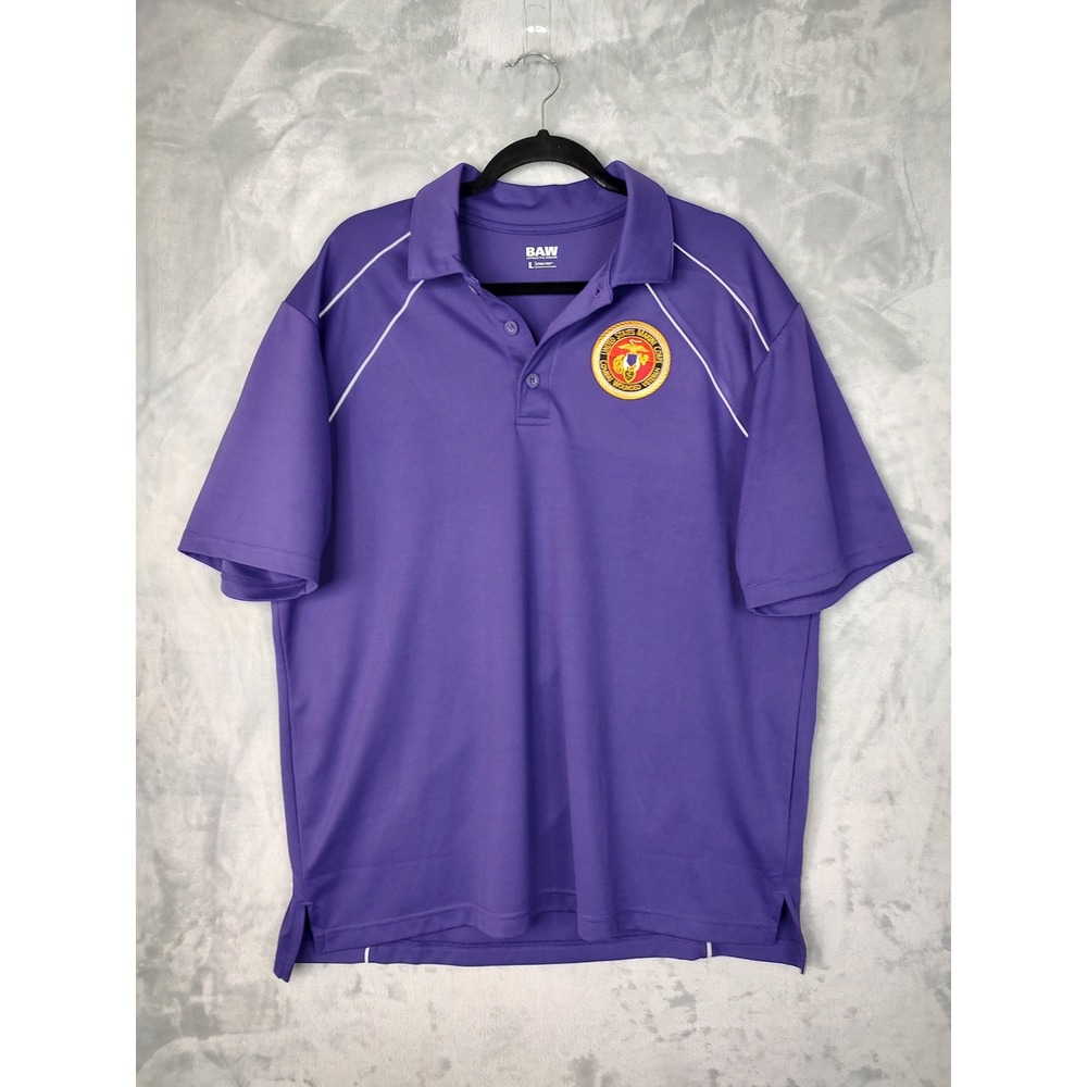 BAW Mens Purple USMC Combat Wounded Veteran Cool-Tek Polo‎ Shirt Large